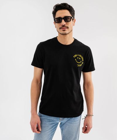 Tee-shirt manches courtes en coton grand imprimé dos homme - Smiley World - SMILEY WORLD
