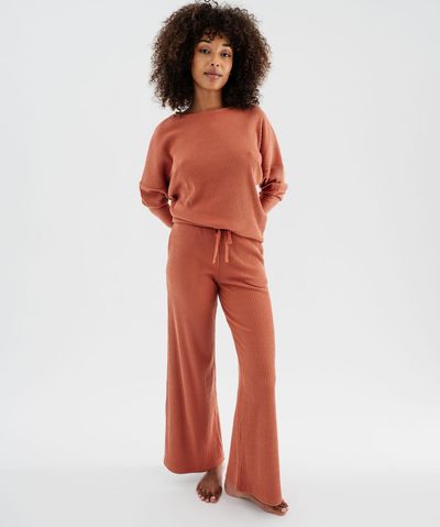 Haut de pyjama en maille côtelée femme - 42-44/L - brique - GEMO