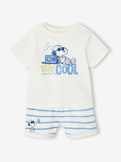 Ensemble bébé t-shirt et short Snoopy rayé bleu