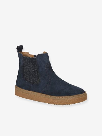 Boots enfant fille cuir zippées marine