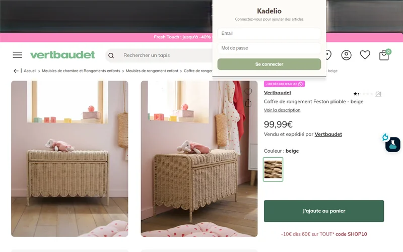 Étape 1 de l'extension Kadelio : Connectez-vous une fois à votre compte Kadelio depuis l'extension