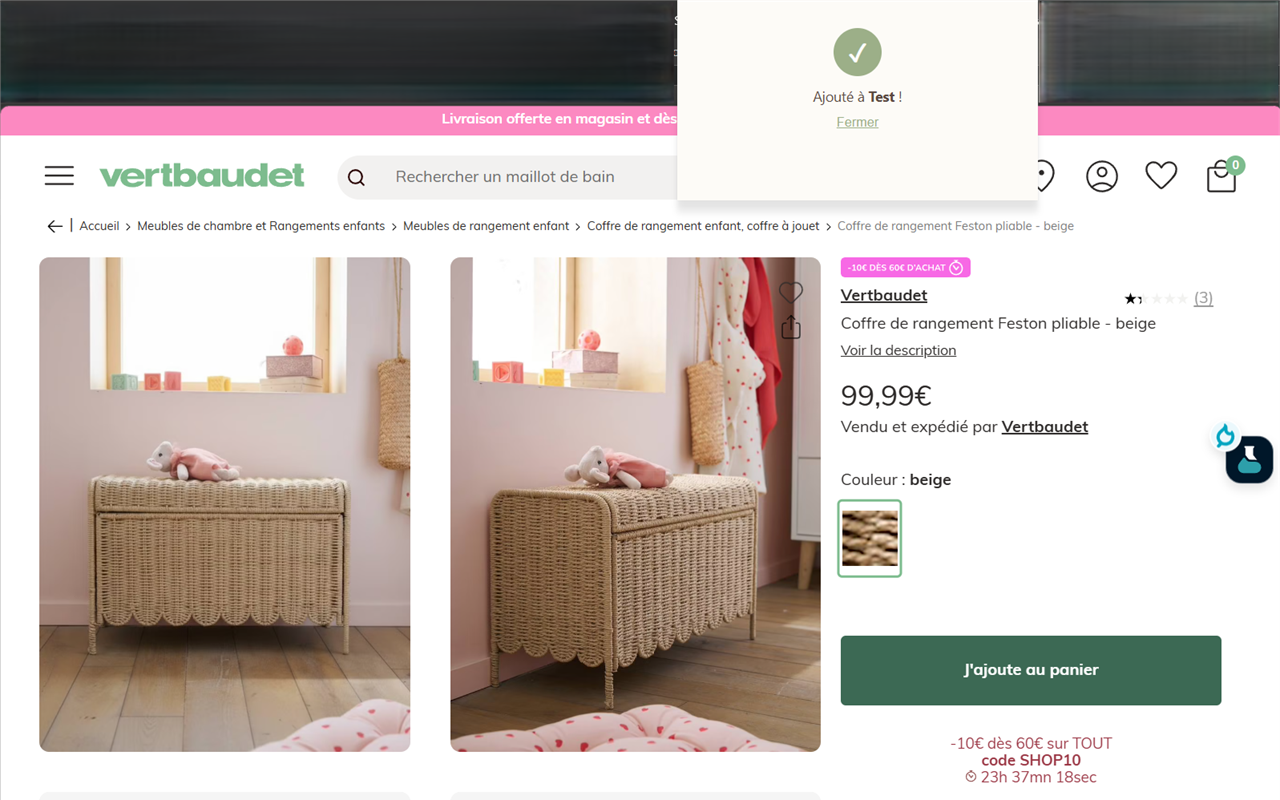 Étape 3 de l'extension Kadelio : Choisissez la liste — l'article est ajouté en un clic