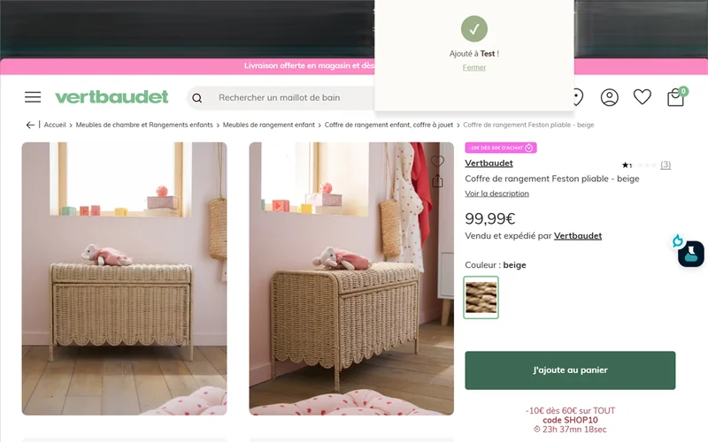 Étape 3 de l'extension Kadelio : Choisissez la liste — l'article est ajouté en un clic